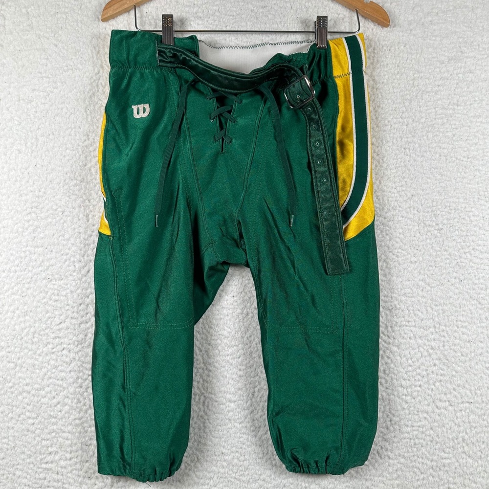 Vintage Wilson Football Pants Men L Green Yellow Padded Game Practice Belt Retro